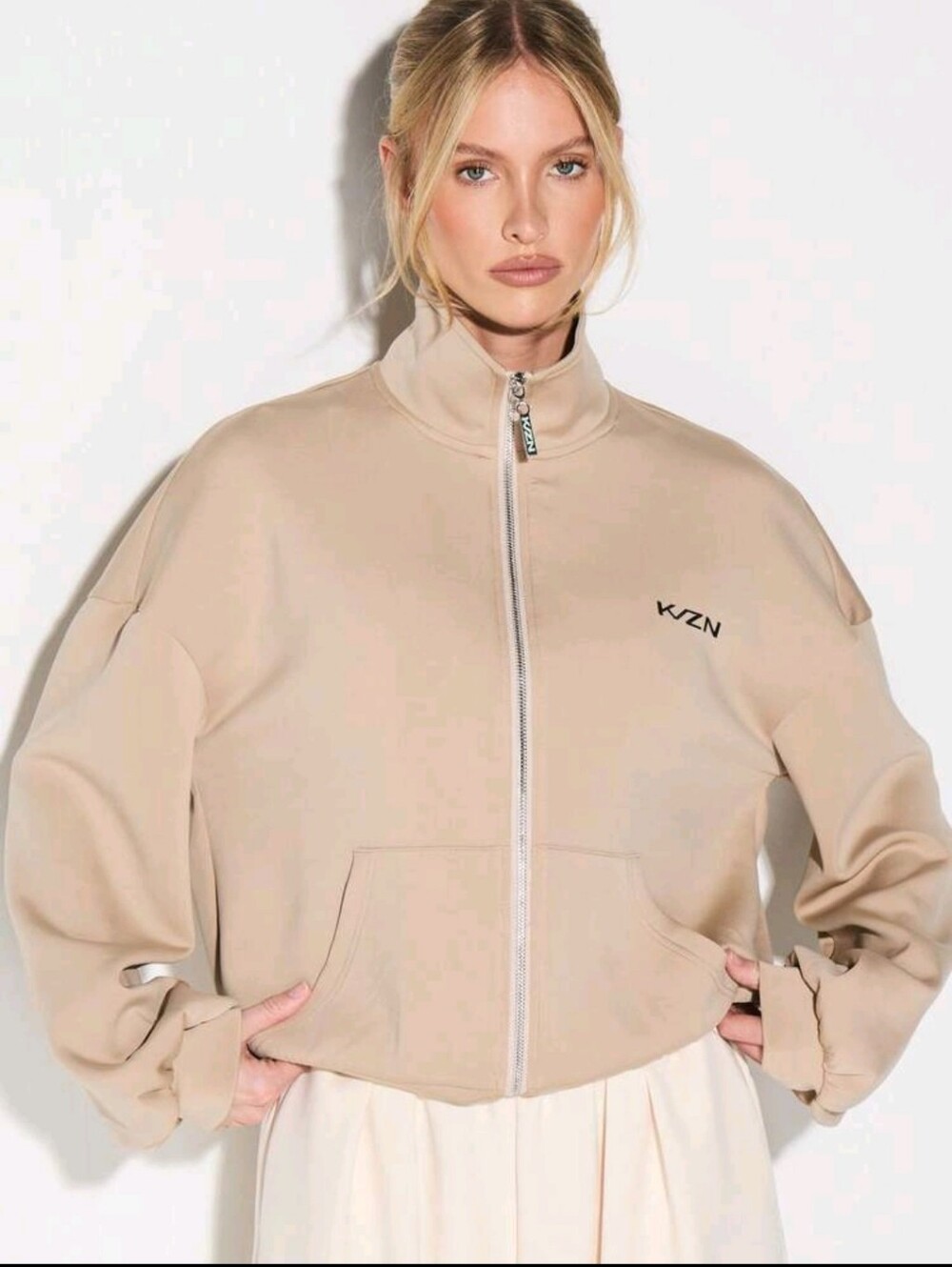K/ZN Women's Beige Neoprene Double Zip-Up Jacket XL - Picture 5 of 16